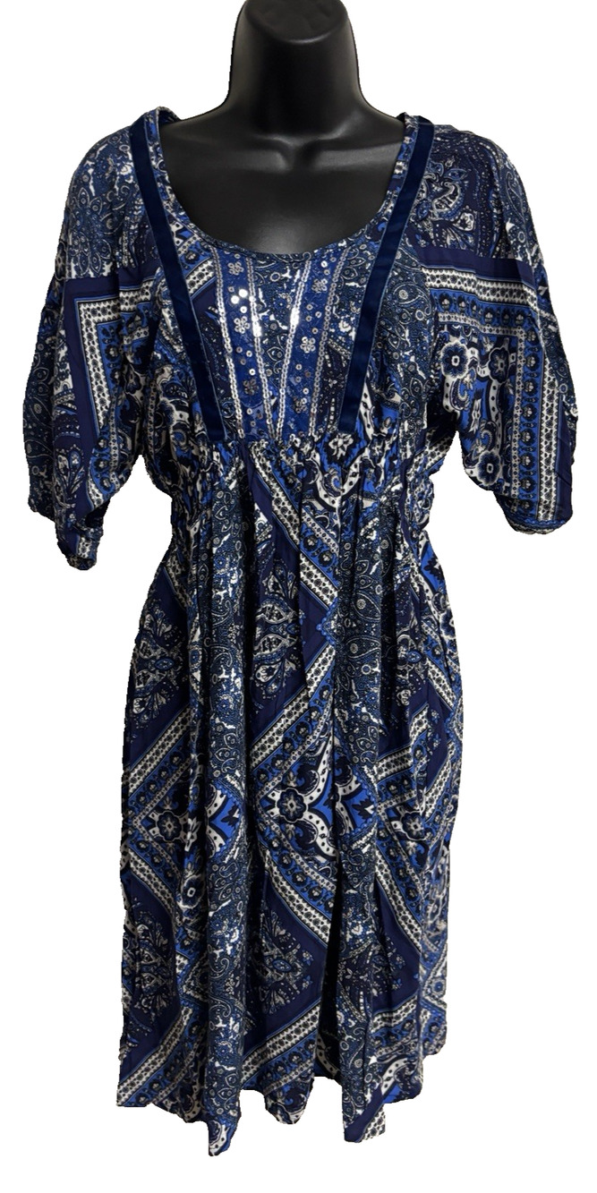 Style Co Women Dress Small Blue White Scoop Short Sleeve Paisley Women NWT New